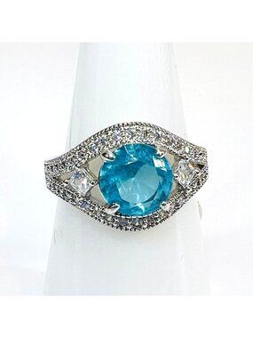 Ring Bomb Party Ring, size 7, blue stone, silver color band